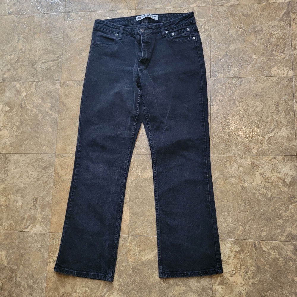 Harley Davidson Bootcut Jeans Womens 14 Black Dark Wash Mid Rise Stretch Biker